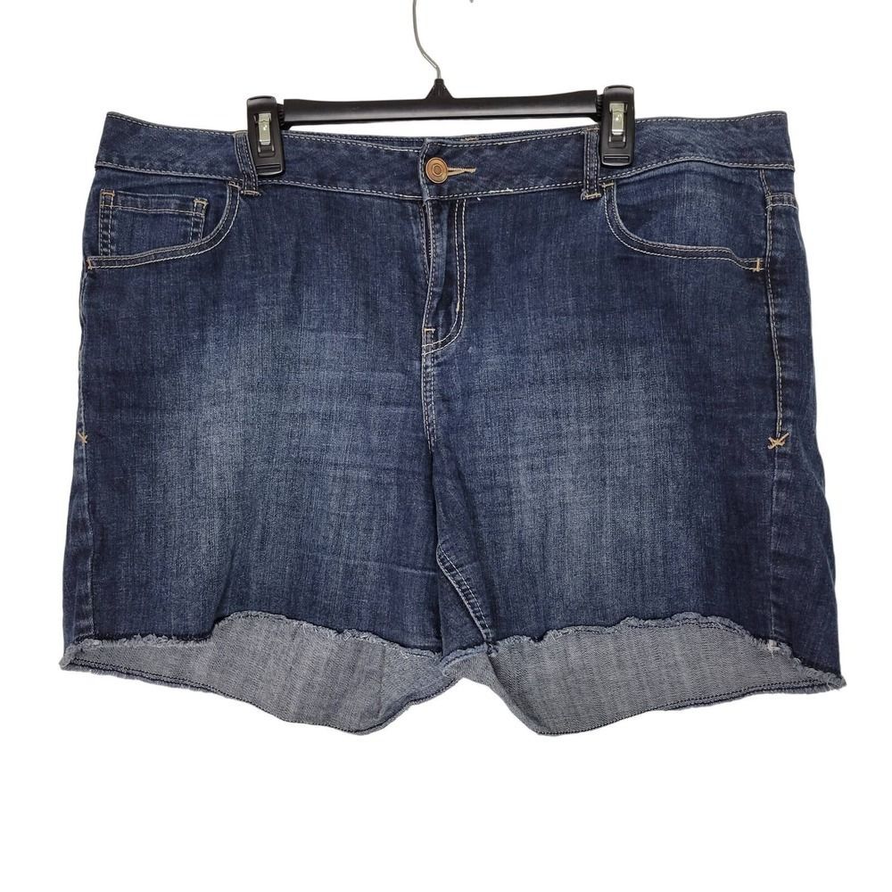 Lane Bryant Blue Dark Wash Denim Raw Hem Jean Shorts Cut Offs Plus Size 18
